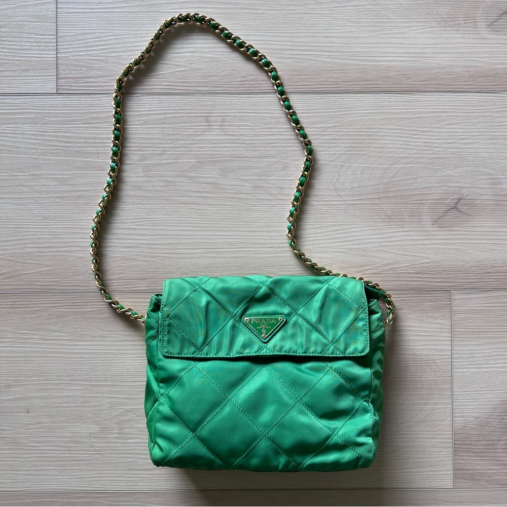 Vintage Prada Tessuto Quilted Nylon Bag Green